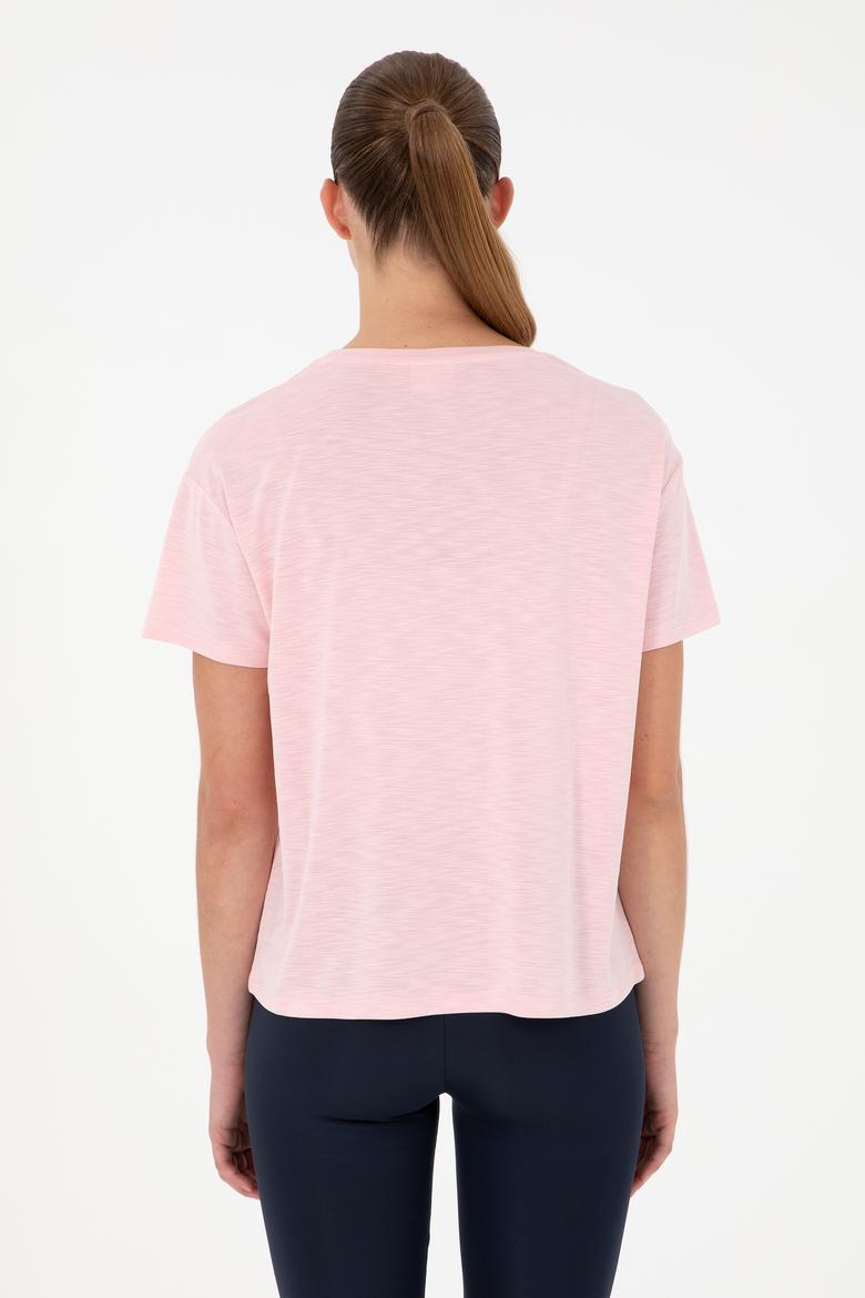 Kadın Pudra Desenli Bisiklet Yaka Tişört - 50291640028