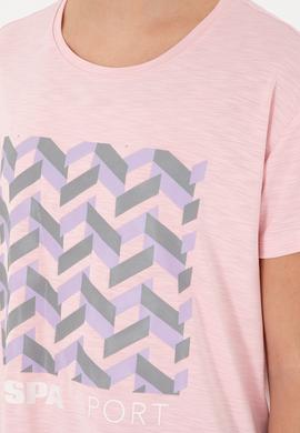 Kadın Pudra Desenli Bisiklet Yaka Tişört - 50291640028