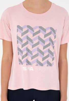 Kadın Pudra Desenli Bisiklet Yaka Tişört - 50291640028
