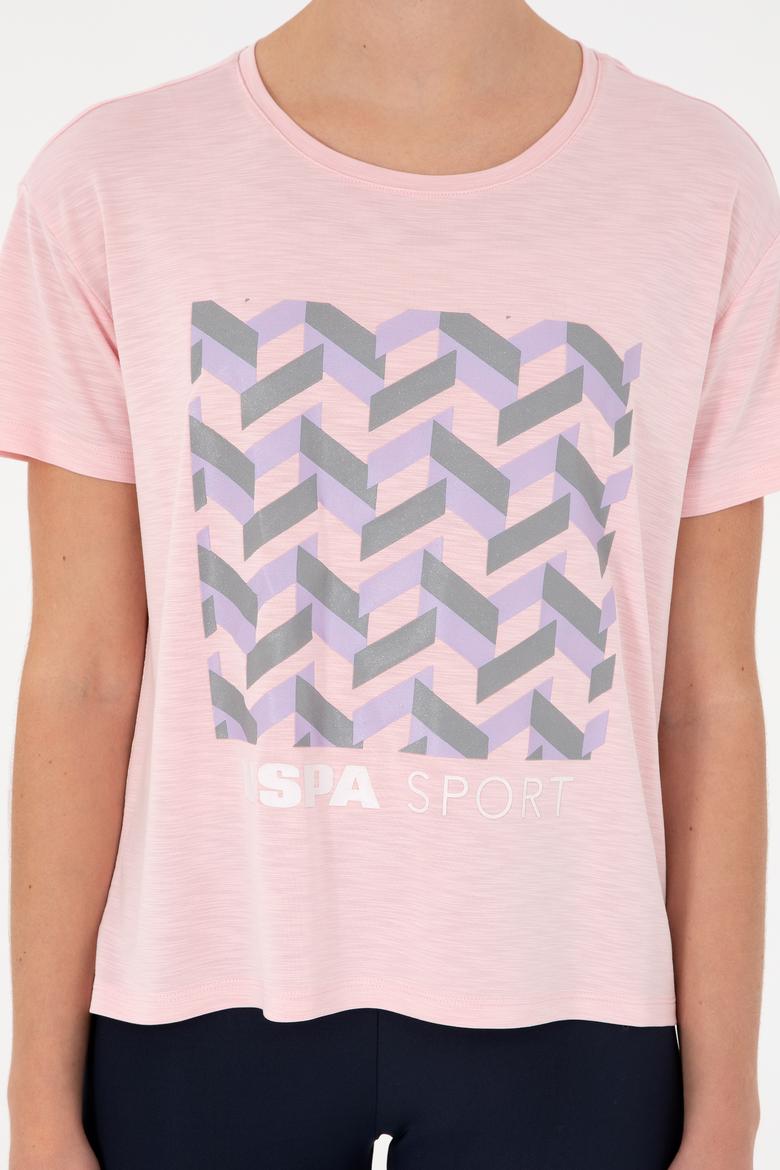Kadın Pudra Desenli Bisiklet Yaka Tişört - 50291640028