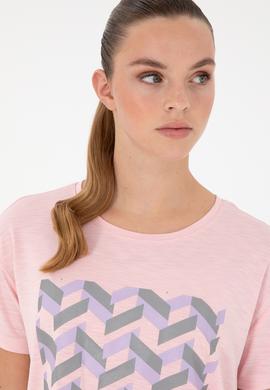 Kadın Pudra Desenli Bisiklet Yaka Tişört - 50291640028