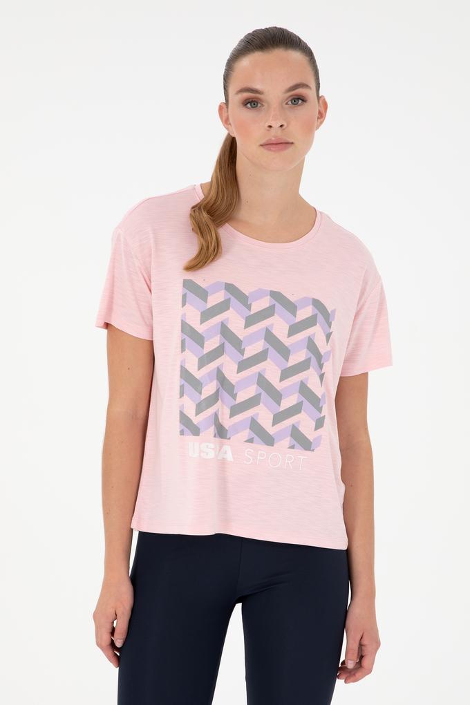 Kadın Pudra Desenli Bisiklet Yaka Tişört