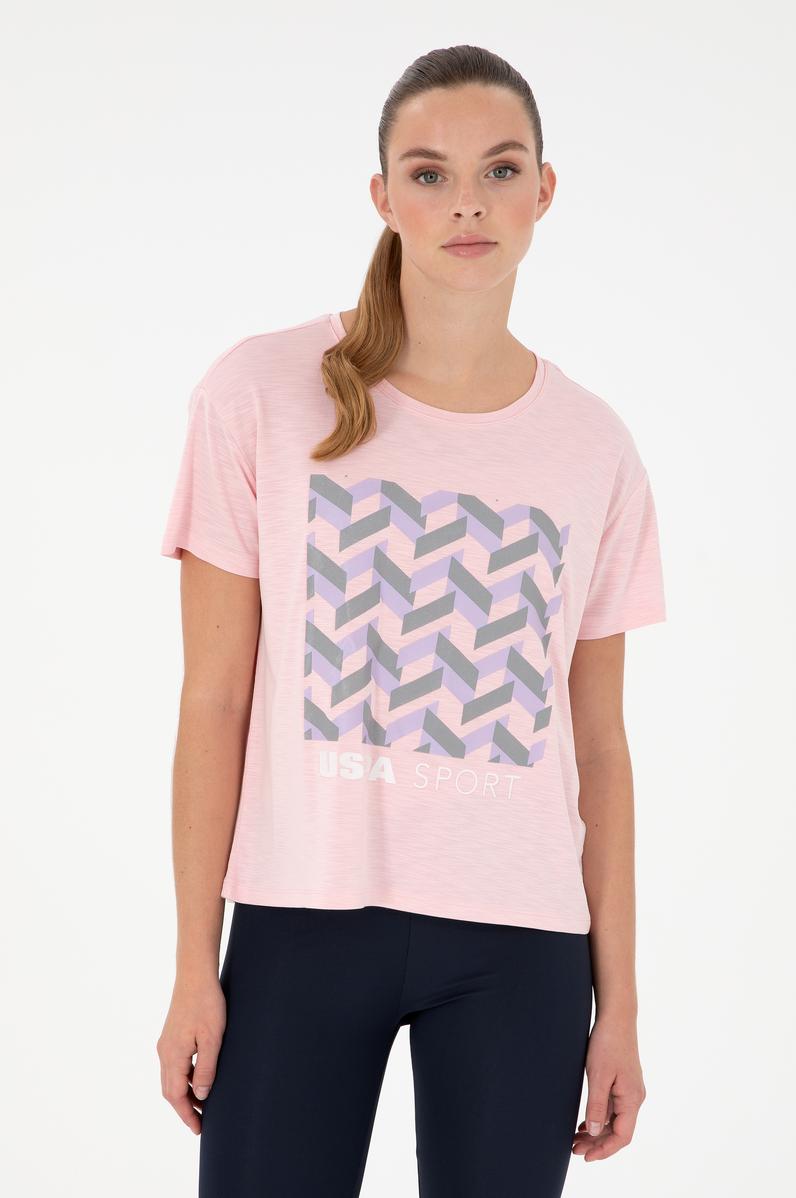 Kadın Pudra Desenli Bisiklet Yaka Tişört