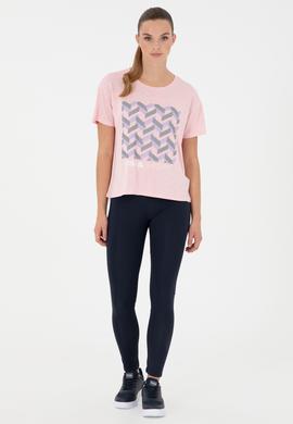 Kadın Pudra Desenli Bisiklet Yaka Tişört - 50291640028