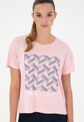 Kadın Pudra Desenli Bisiklet Yaka Tişört - 50291640028