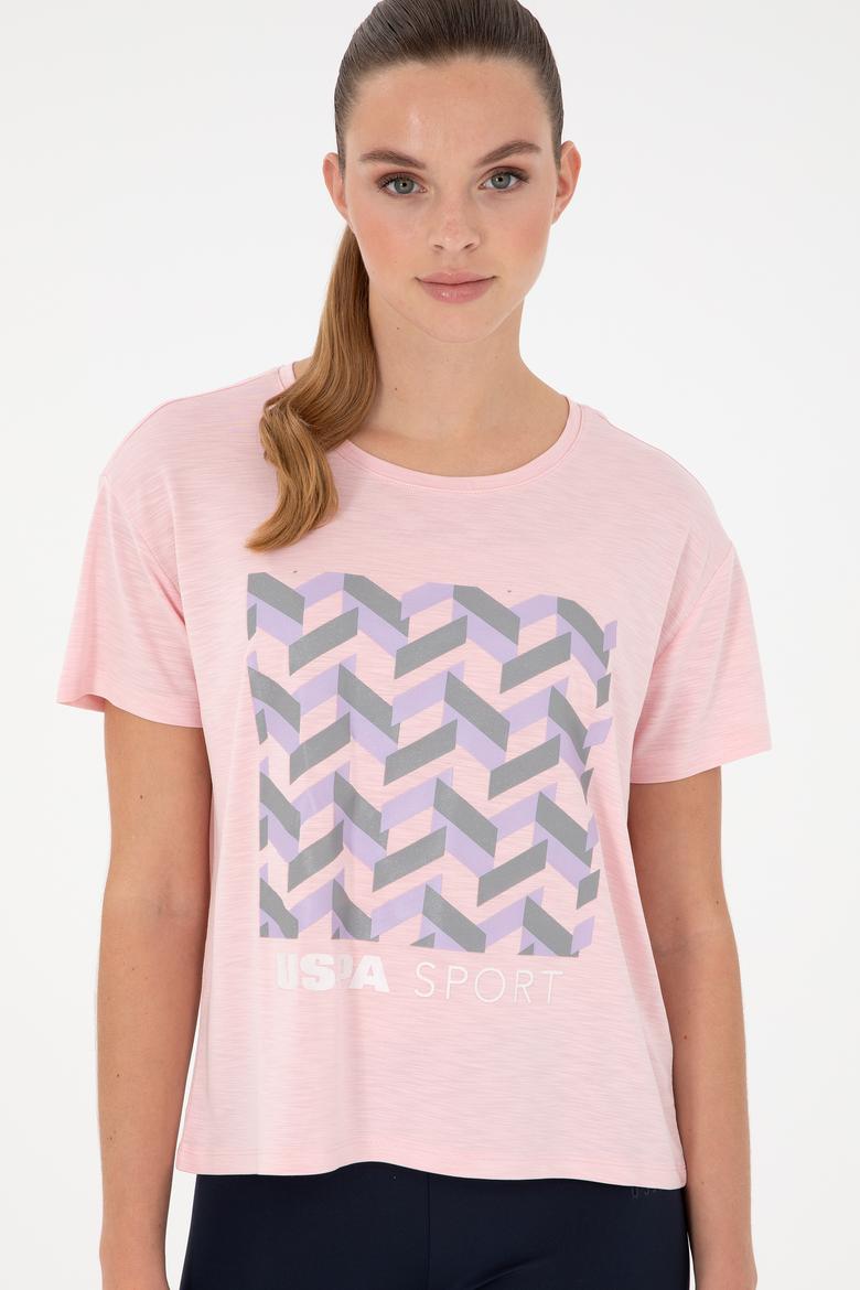 Kadın Pudra Desenli Bisiklet Yaka Tişört - 50291640028