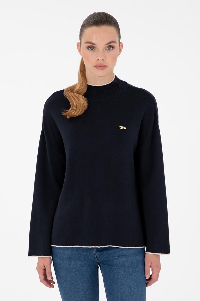 Kadın Lacivert Balıkçı Yaka Kazak