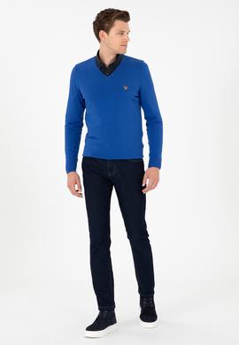 Erkek Slim Fit V Yaka Saks Basic Kazak - 50288885087