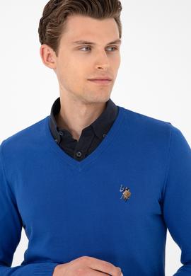 Erkek Slim Fit V Yaka Saks Basic Kazak - 50288885087