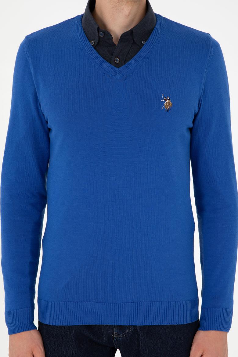 Erkek Slim Fit V Yaka Saks Basic Kazak - 50288885087