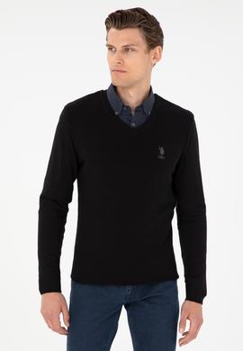 Erkek Slim Fit V Yaka Siyah Basic Kazak - 50288886014