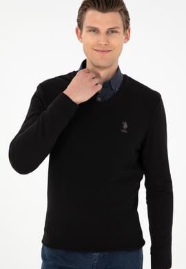 Erkek Slim Fit V Yaka Siyah Basic Kazak - 50288886014