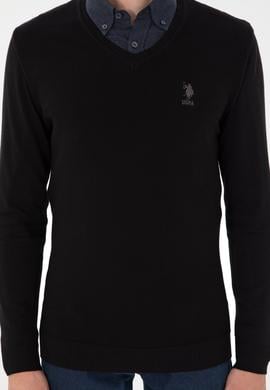 Erkek Slim Fit V Yaka Siyah Basic Kazak - 50288886014