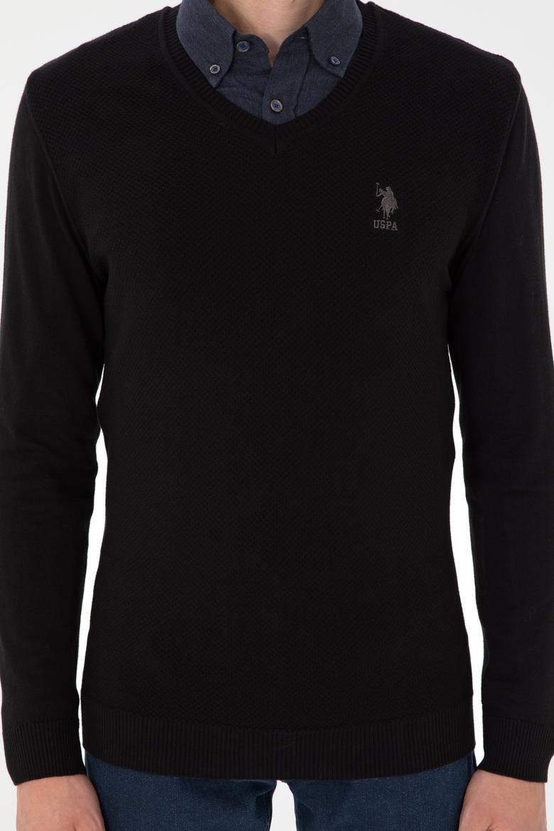 Erkek Slim Fit V Yaka Siyah Basic Kazak - 50288886014