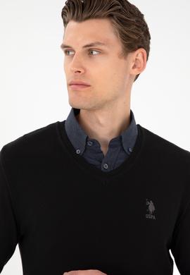 Erkek Slim Fit V Yaka Siyah Basic Kazak - 50288886014