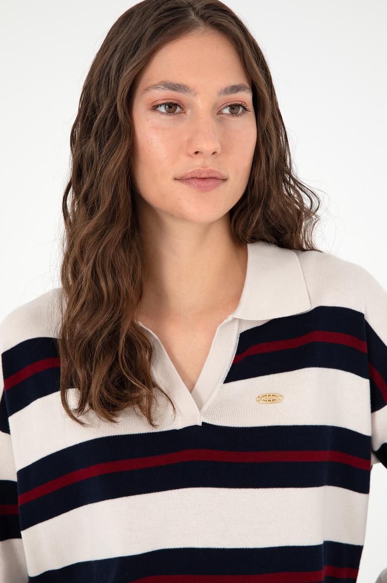 Kadın Krem Polo Yaka Kazak