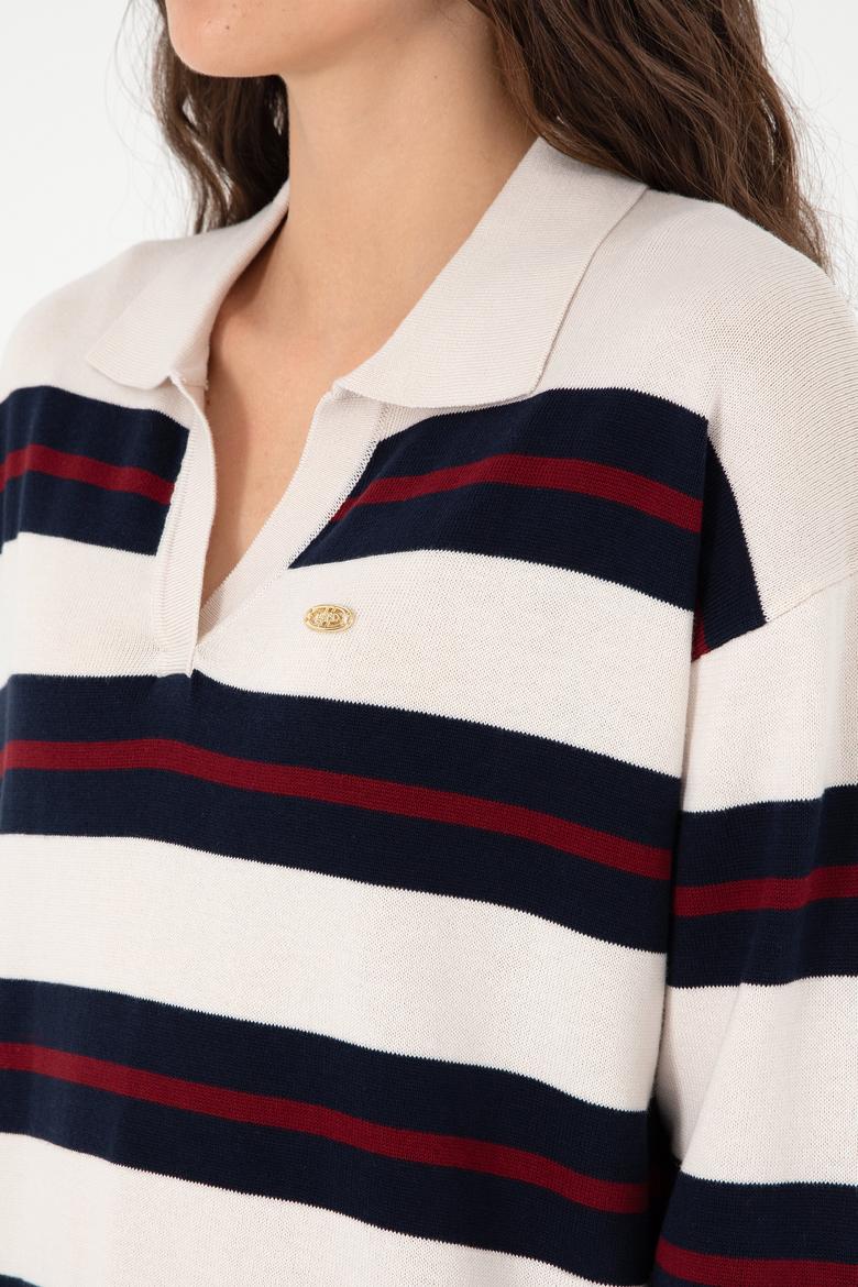 Kadın Krem Polo Yaka Kazak - 50297089019