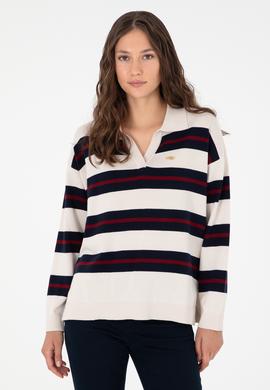 Kadın Krem Polo Yaka Kazak - 50297089019