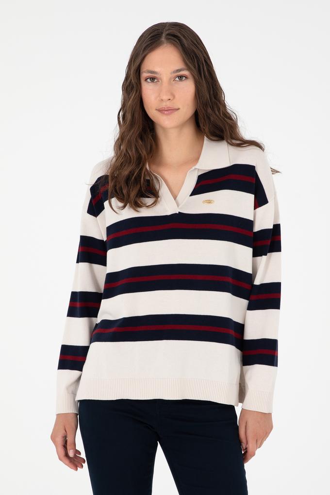 Kadın Krem Polo Yaka Kazak