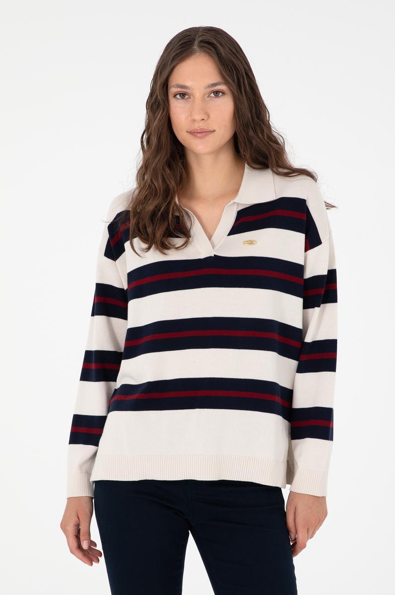 Kadın Krem Polo Yaka Kazak