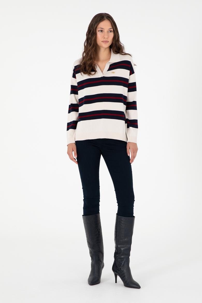 Kadın Krem Polo Yaka Kazak - 50297089019