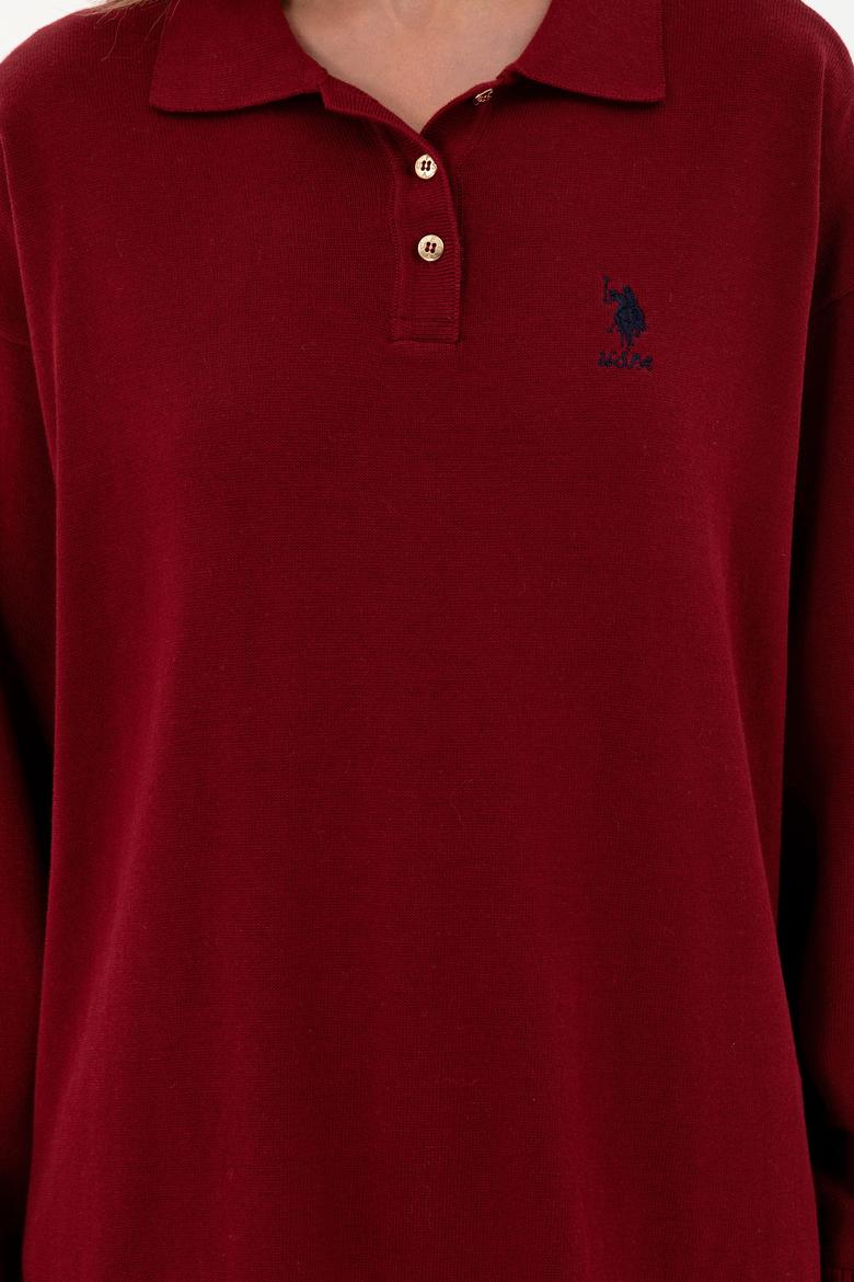 Kadın Bordo Polo Yaka Kazak - 50297091008