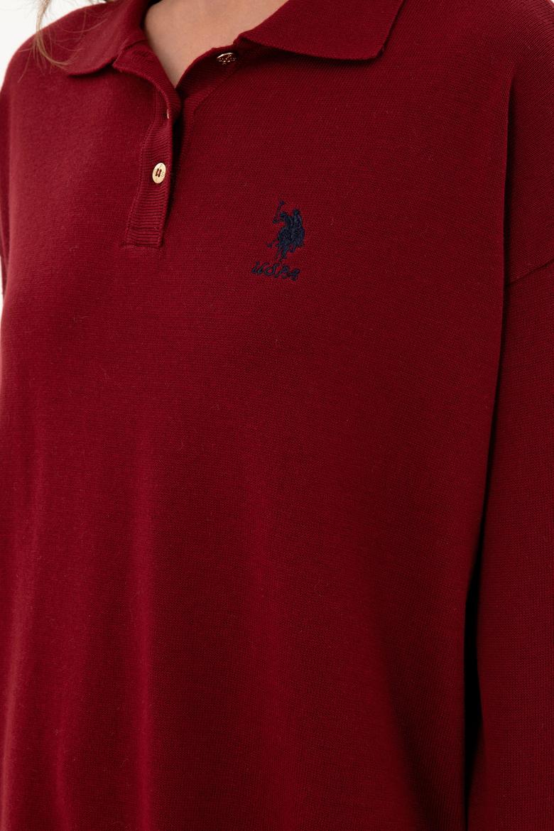 Kadın Bordo Polo Yaka Kazak - 50297091008