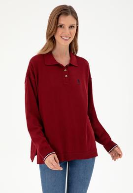 Kadın Bordo Polo Yaka Kazak - 50297091008