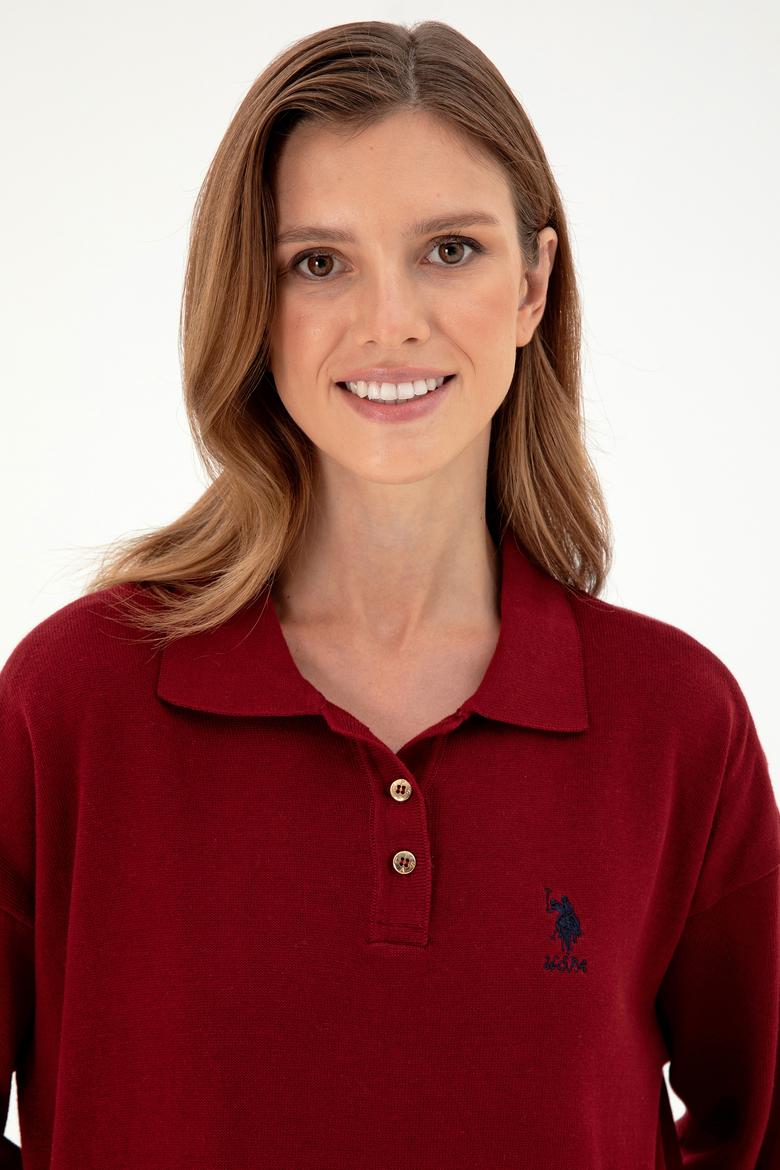 Kadın Bordo Polo Yaka Kazak - 50297091008