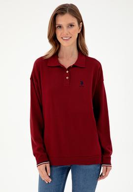 Kadın Bordo Polo Yaka Kazak - 50297091008