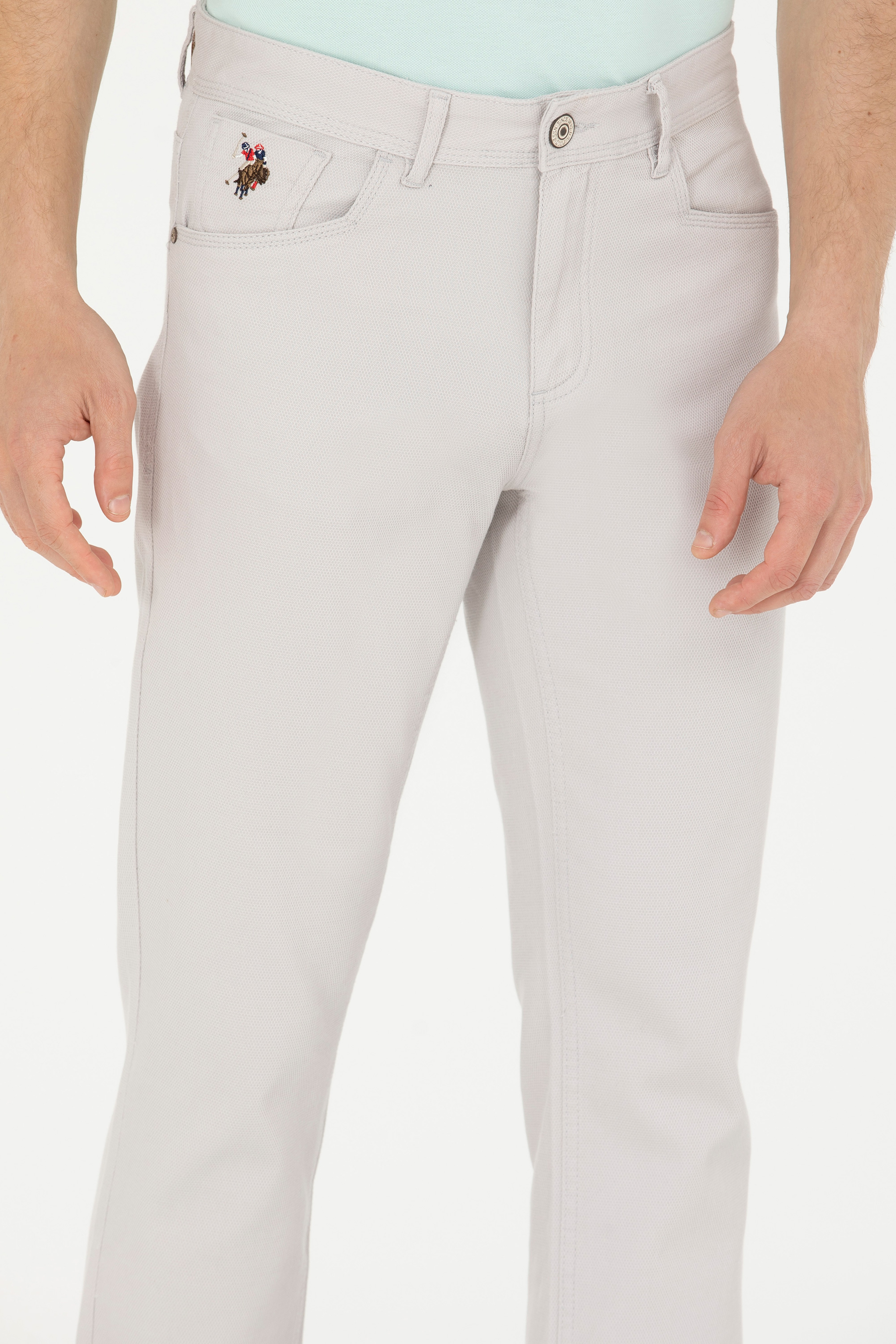 Erkek Regular Fit Açık Gri Kanvas / Chino Pantolon