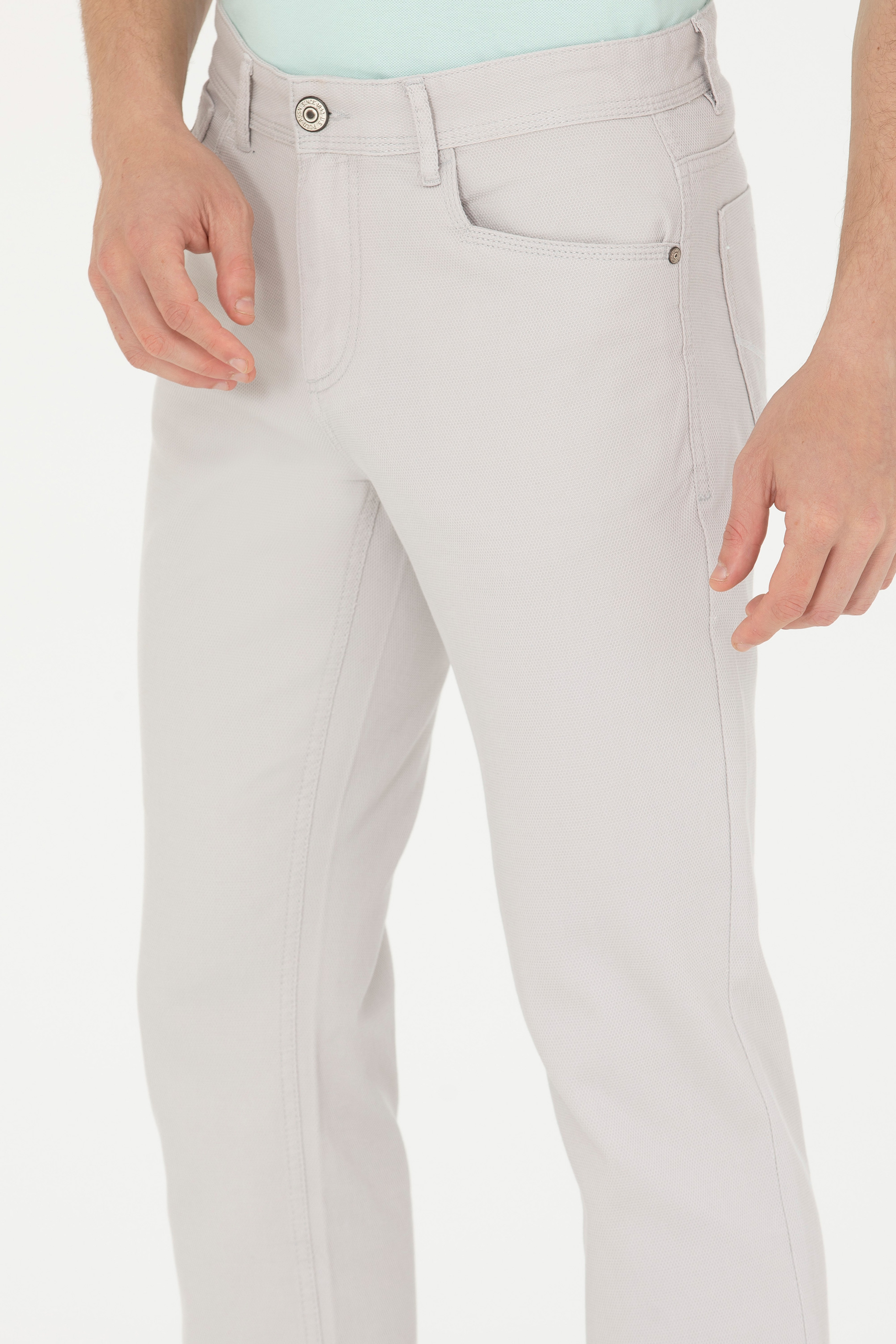 Erkek Regular Fit Açık Gri Kanvas / Chino Pantolon