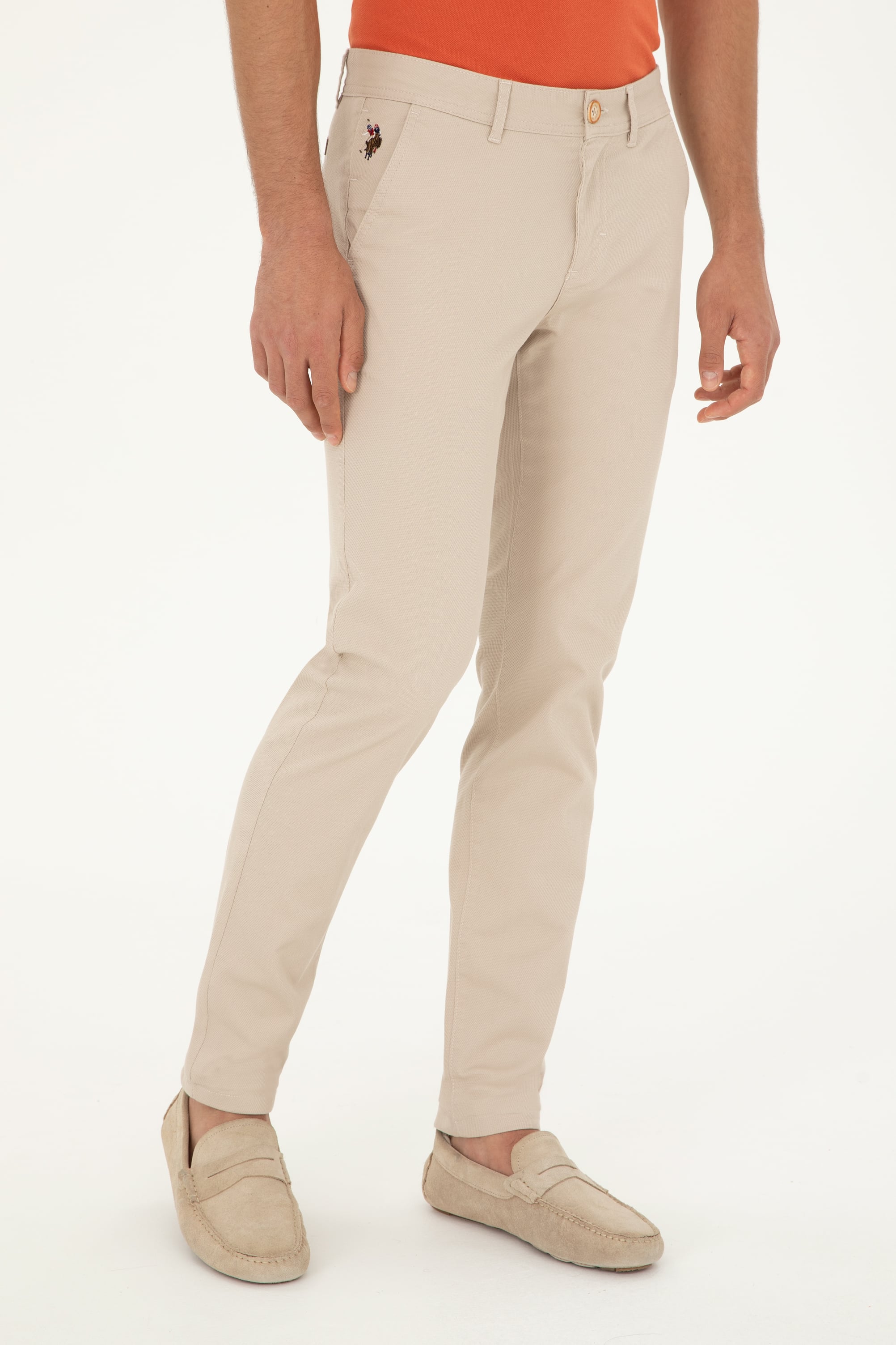 Erkek Slim Fit Taş Kanvas / Chino Pantolon
