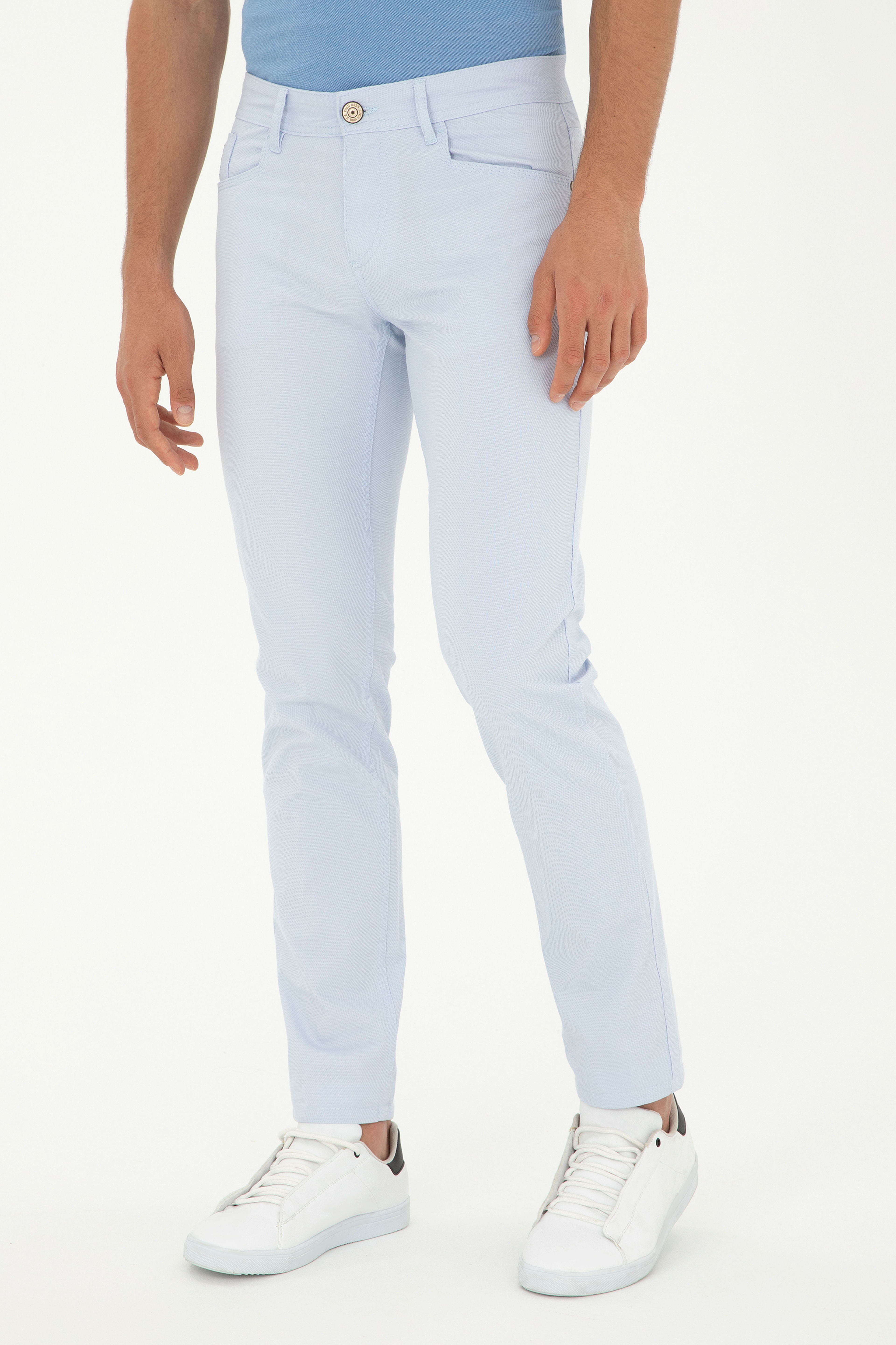 Erkek Slim Fit Açık Mavi Kanvas / Chino Pantolon