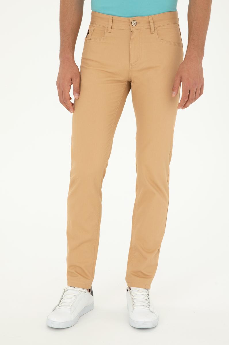 Erkek Slim Fit Camel Kanvas Pantolon