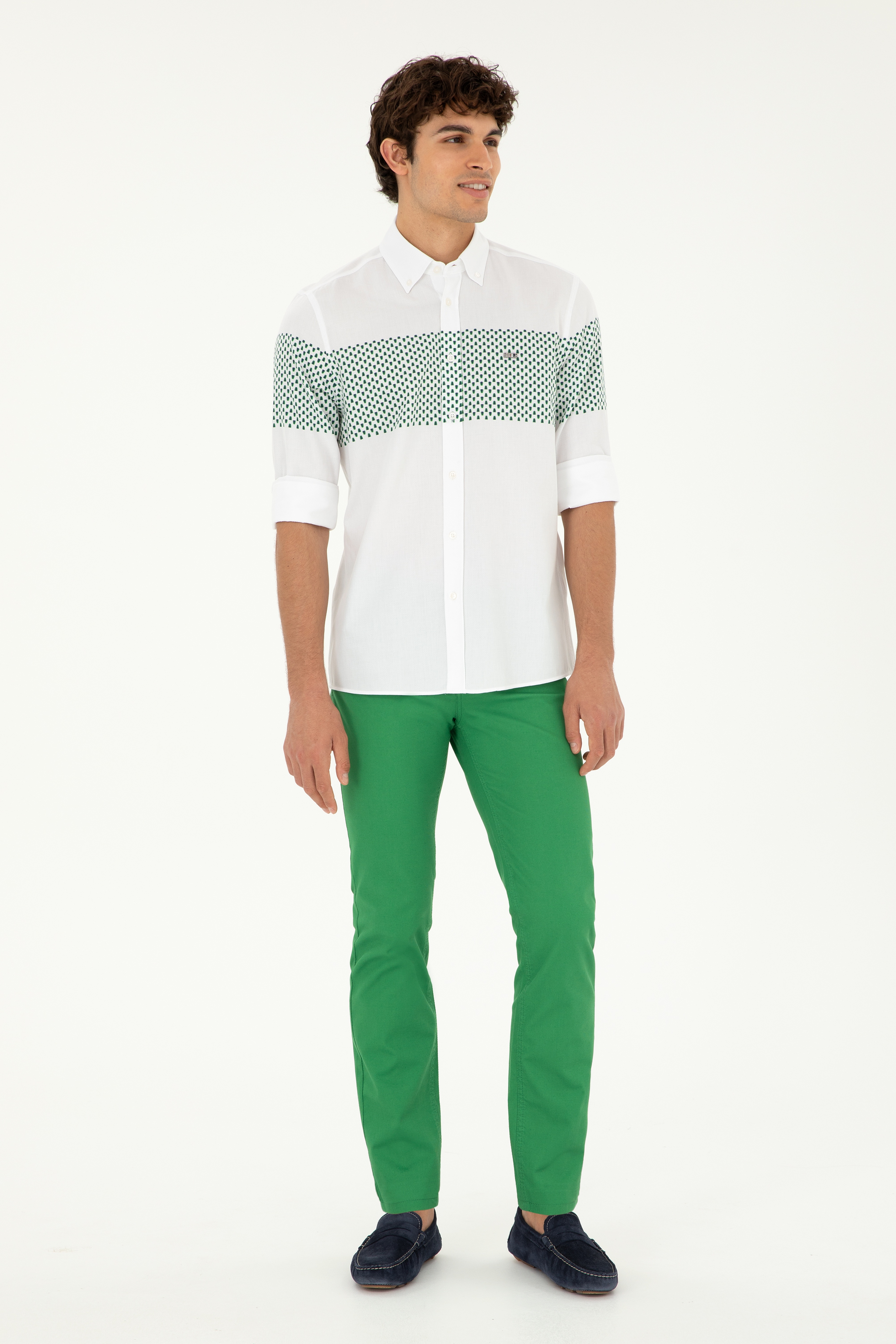 Erkek Slim Fit Yeşil Kanvas / Chino Pantolon