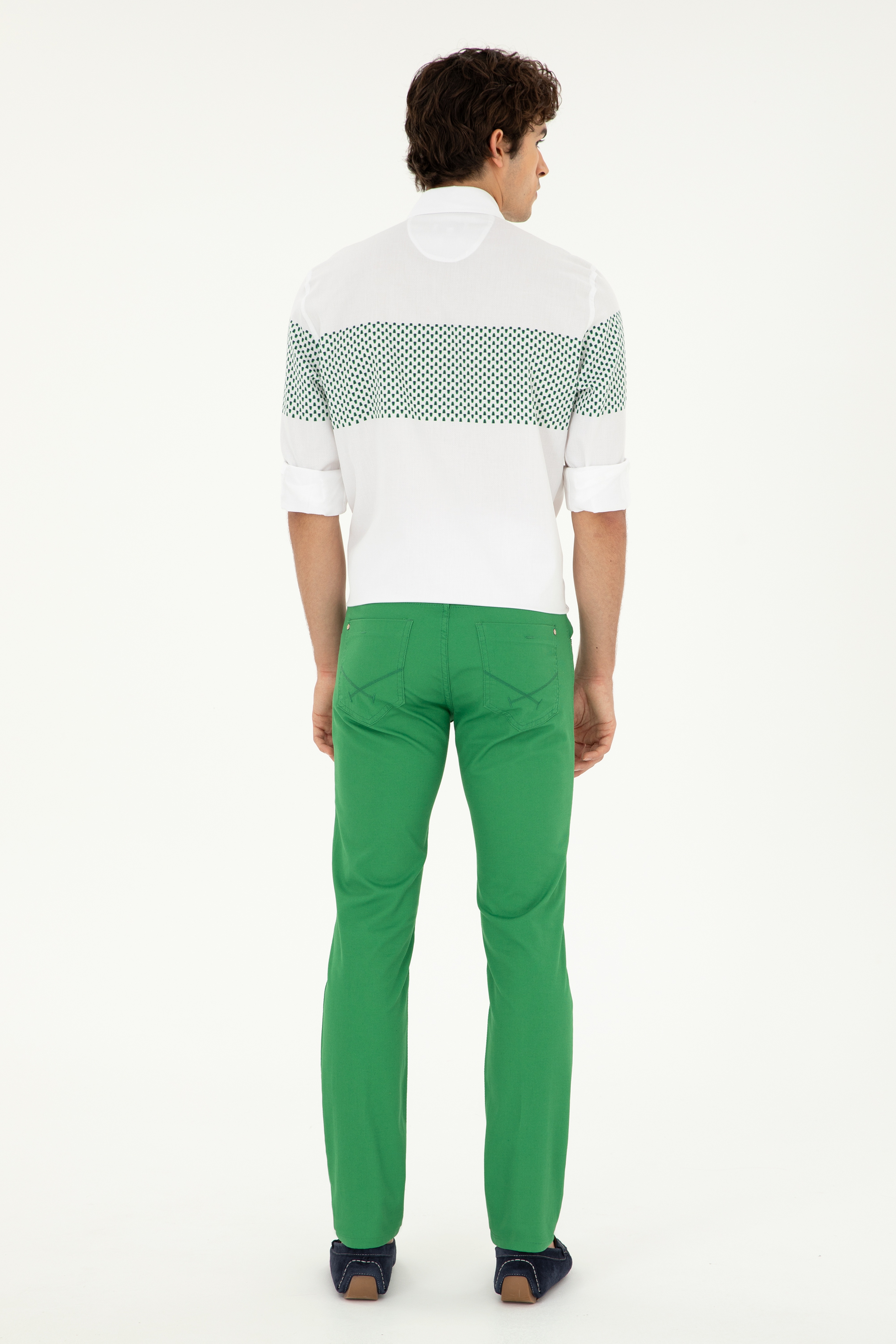 Erkek Slim Fit Yeşil Kanvas / Chino Pantolon - Image 4