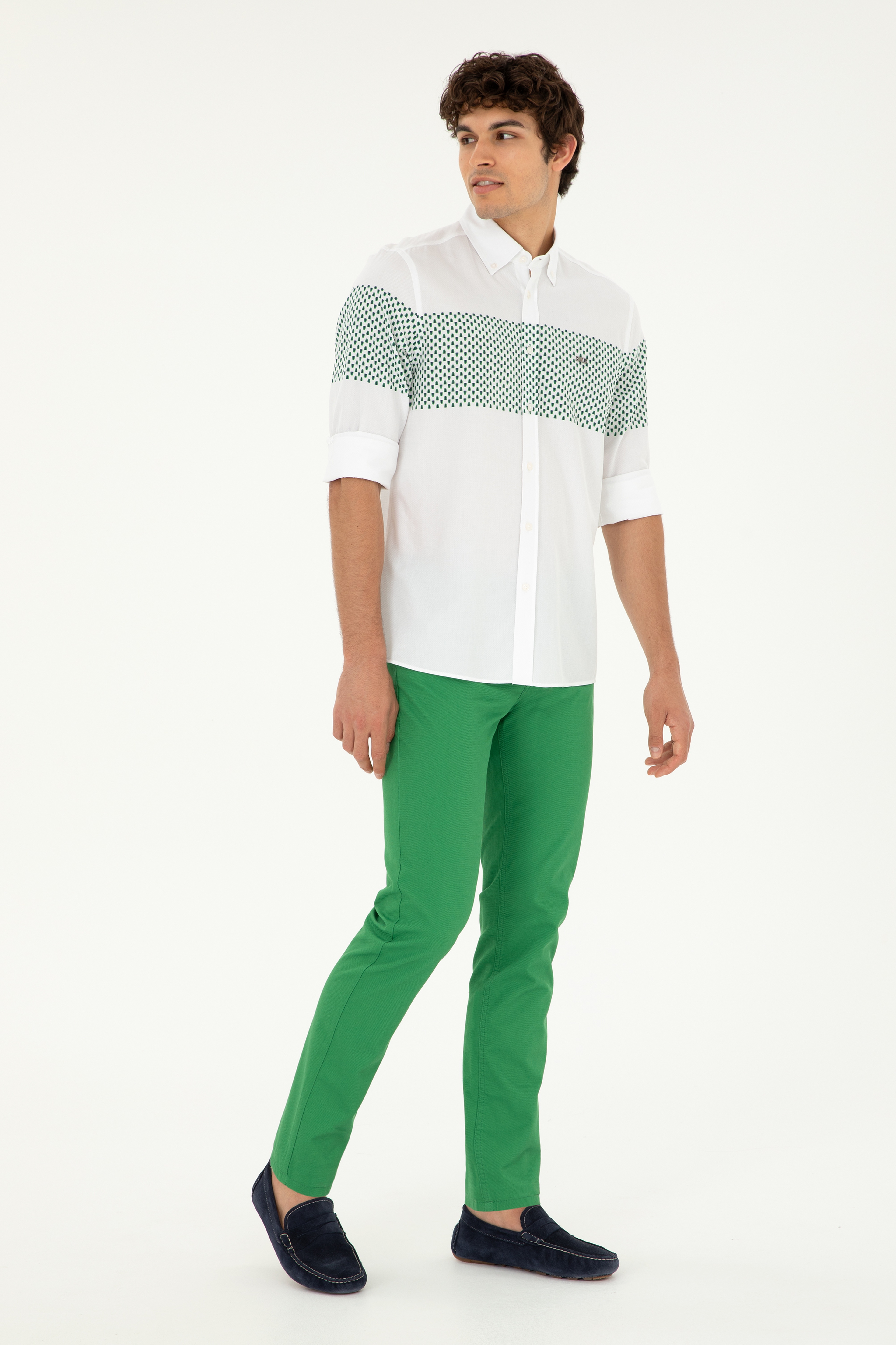 Erkek Slim Fit Yeşil Kanvas / Chino Pantolon - Image 1