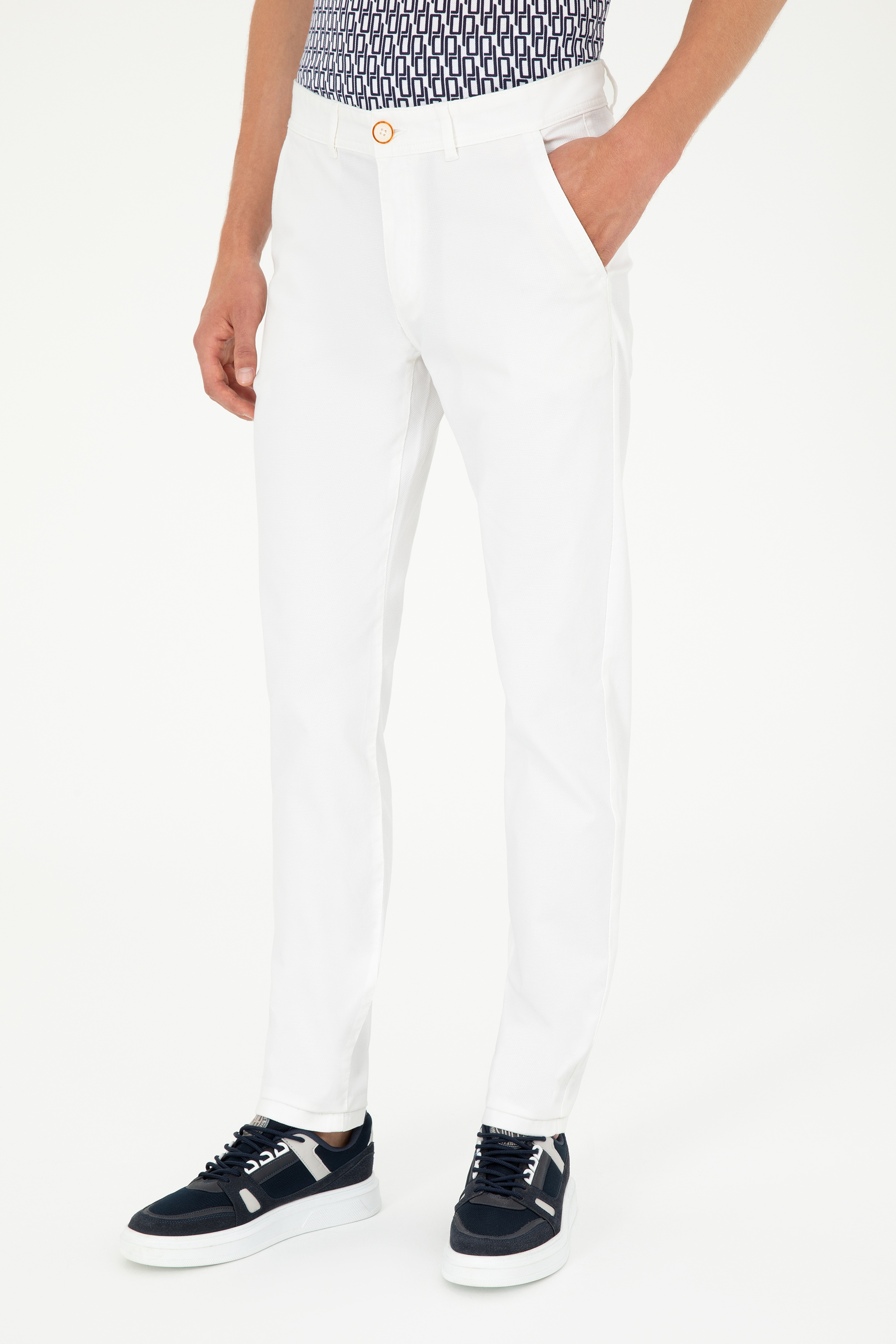 Erkek Slim Fit Beyaz Kanvas / Chino Pantolon - Image 2