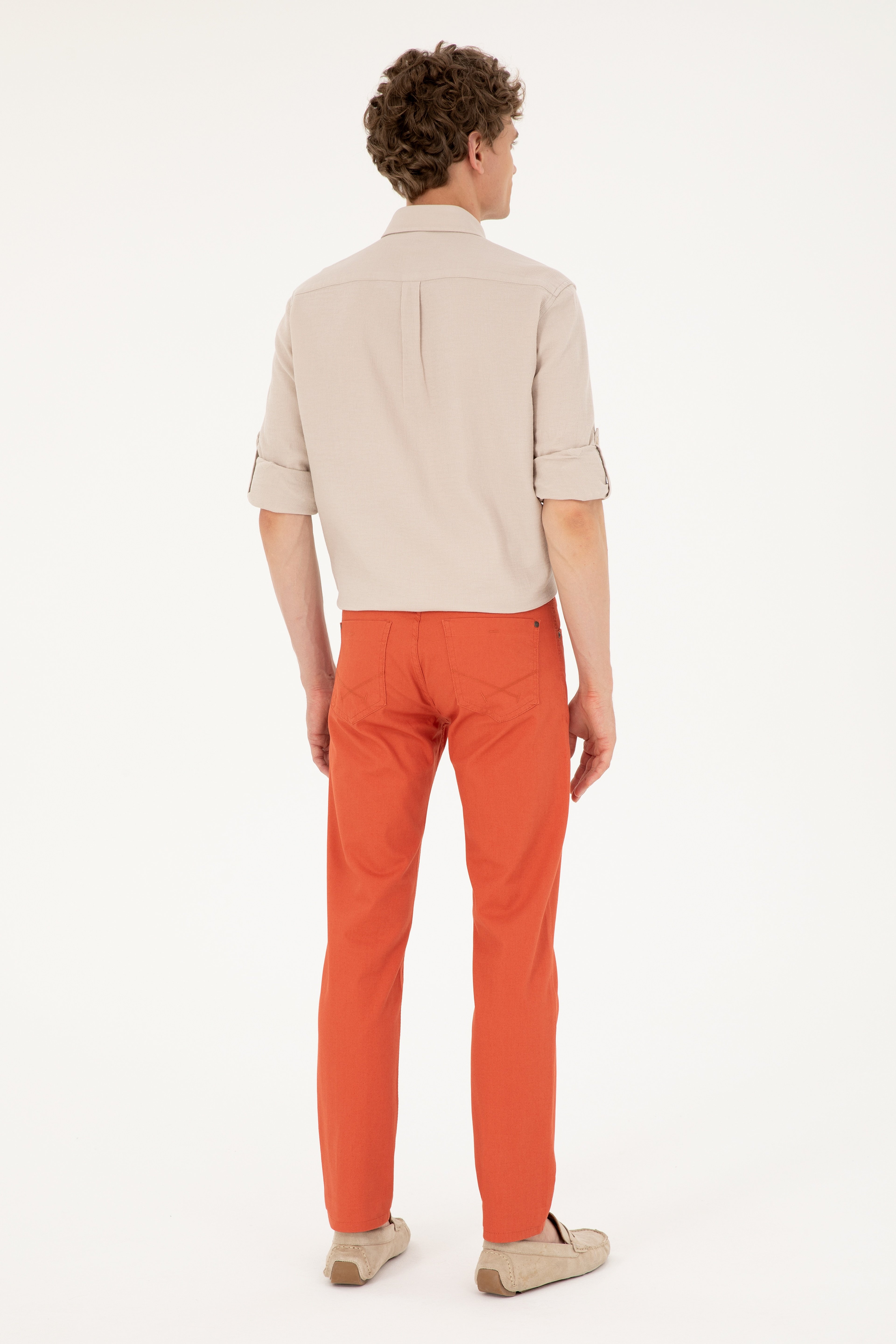 Erkek Slim Fit Pudra Kanvas / Chino Pantolon