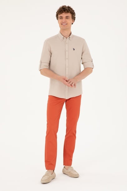 Erkek Slim Fit Pudra Kanvas / Chino Pantolon