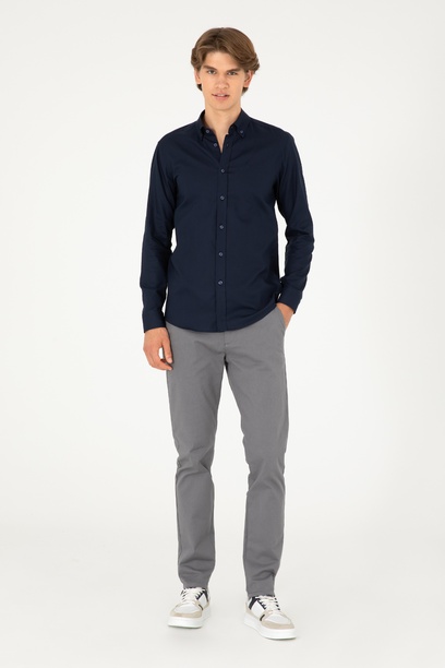 Erkek Slim Fit Gri Kanvas / Chino Pantolon