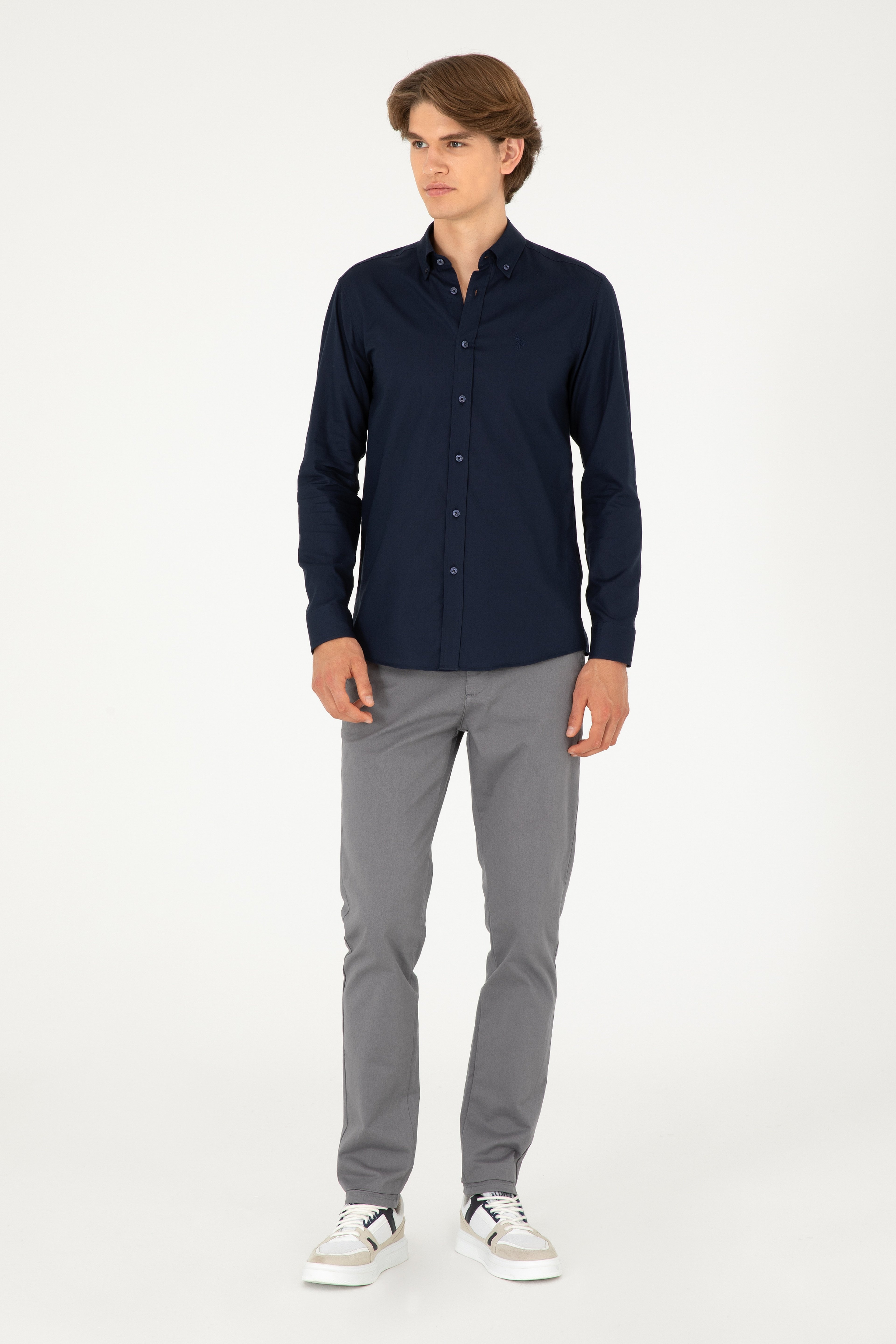 Erkek Slim Fit Gri Kanvas / Chino Pantolon - Image 1