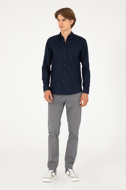 Erkek Slim Fit Gri Kanvas / Chino Pantolon