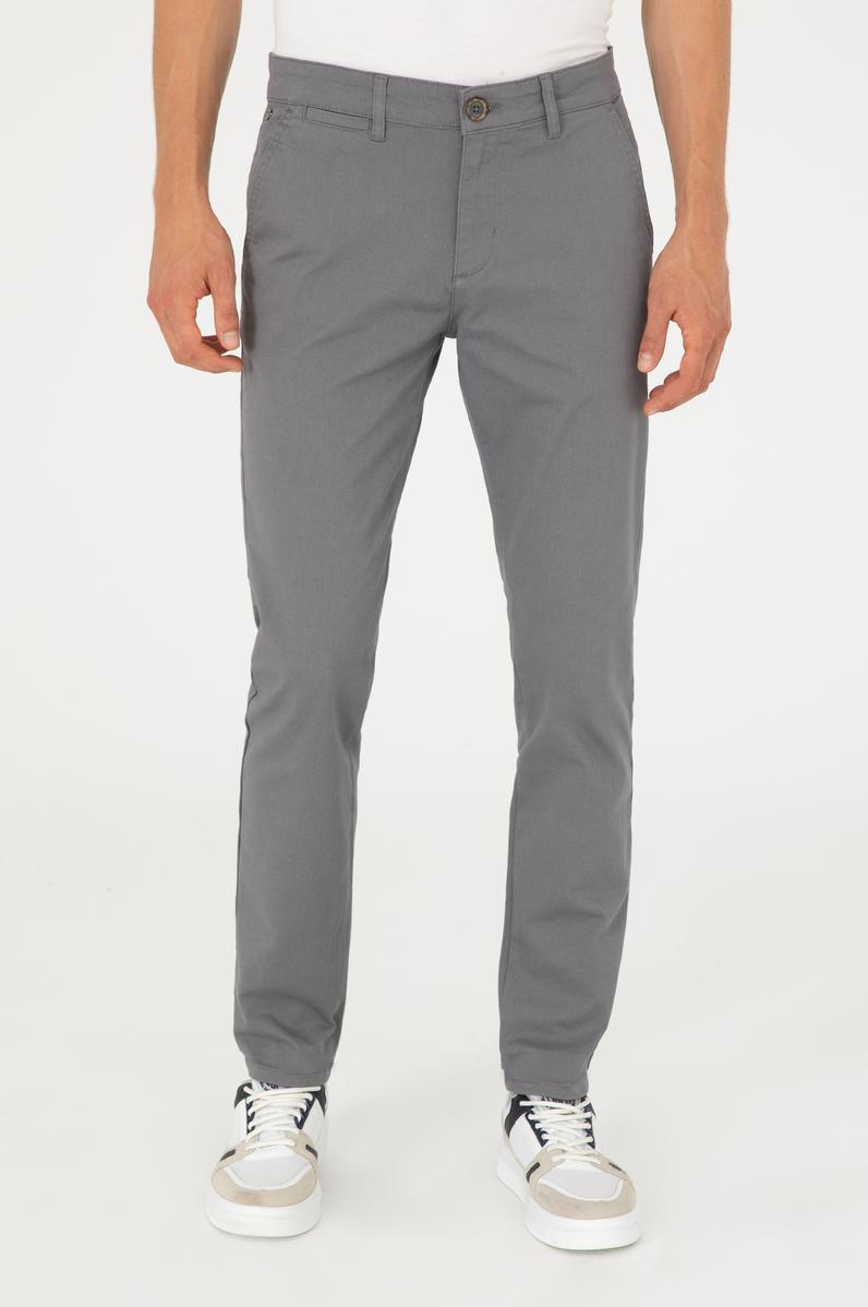 Erkek Slim Fit Gri Kanvas / Chino Pantolon