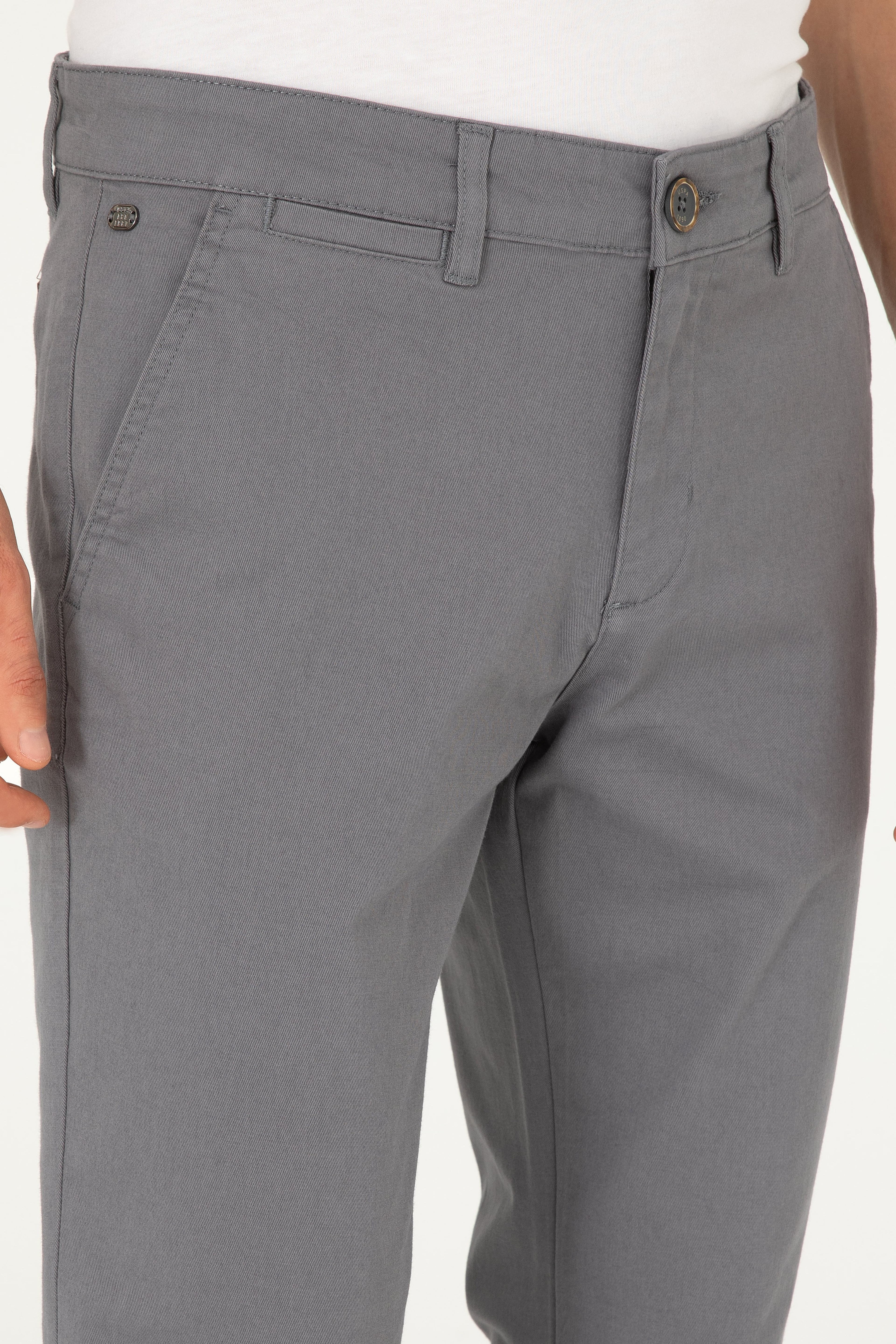Erkek Slim Fit Gri Kanvas / Chino Pantolon