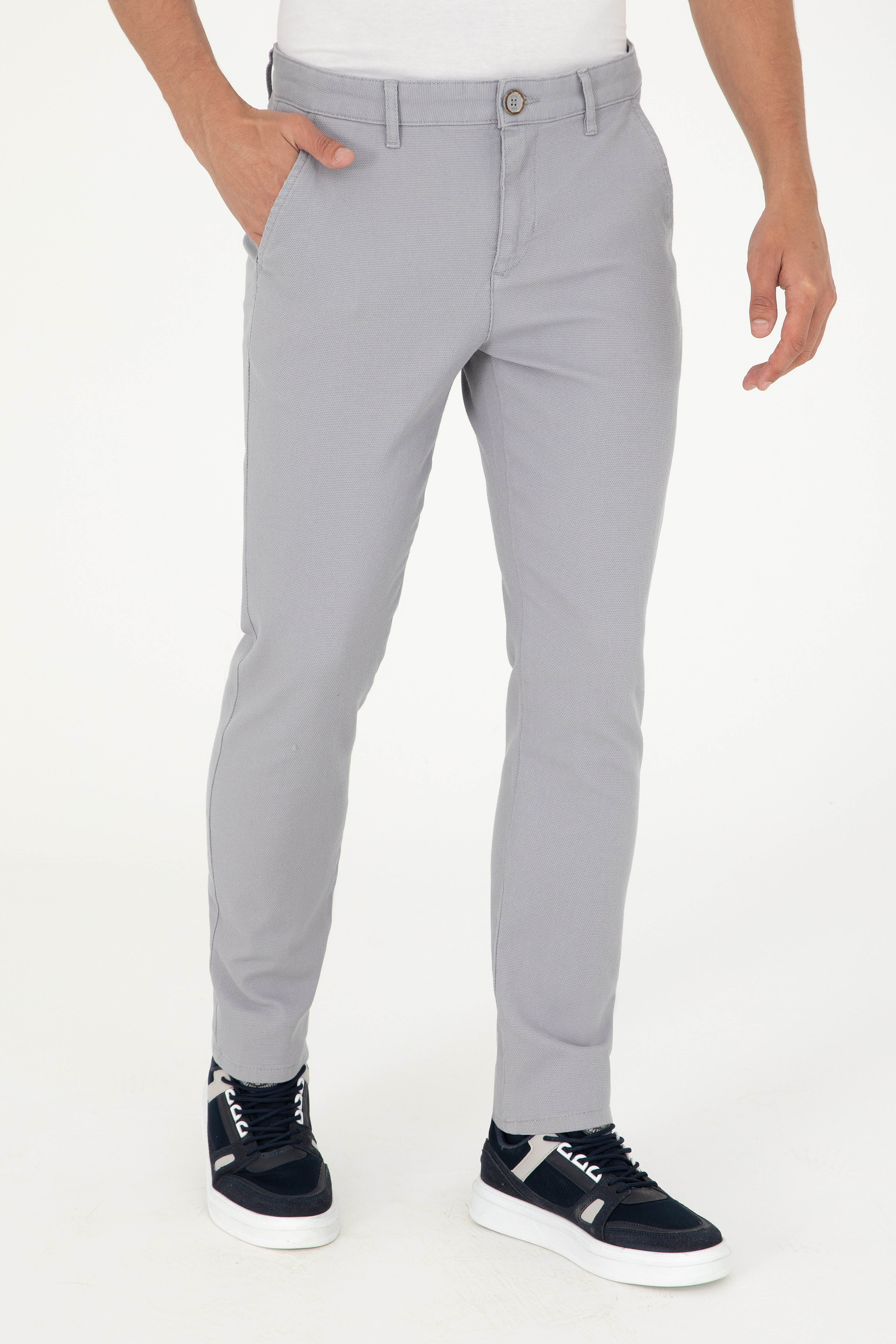 Erkek Slim Fit Açık Gri Kanvas Pantolon - Image 2
