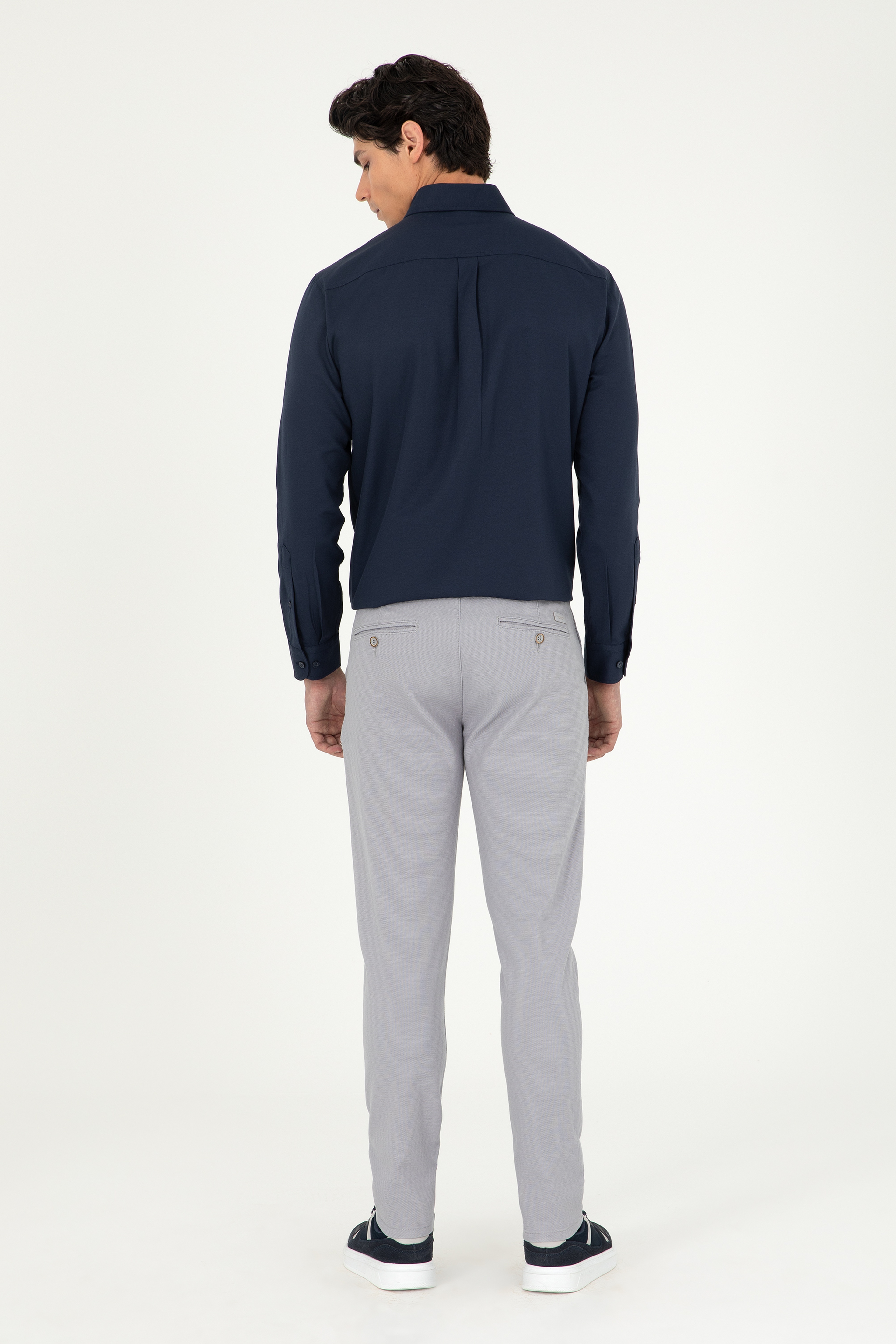 Erkek Slim Fit Açık Gri Kanvas Pantolon - Image 4
