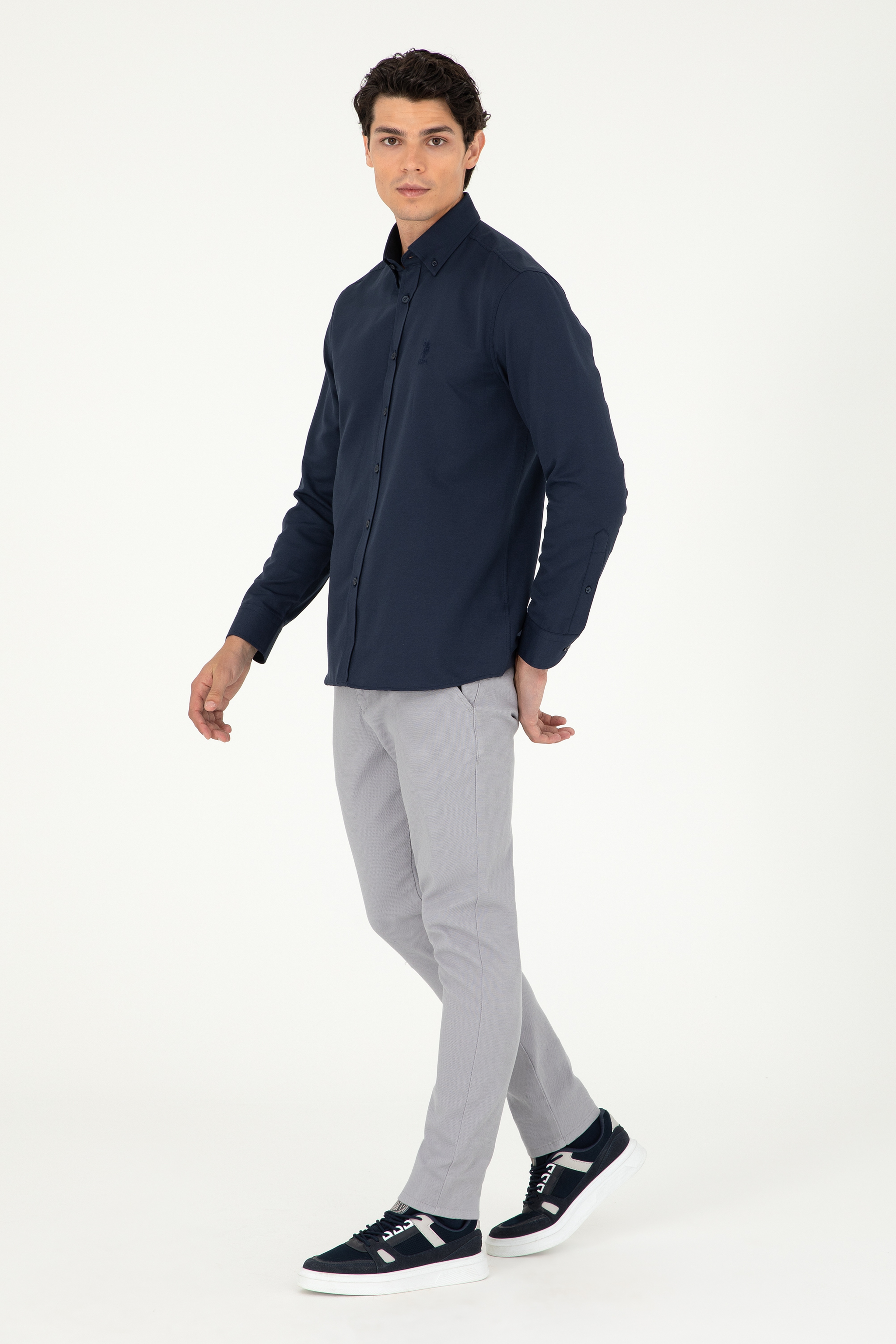 Erkek Slim Fit Açık Gri Kanvas Pantolon
