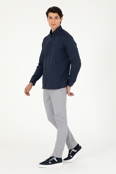 Erkek Slim Fit Açık Gri Kanvas Pantolon